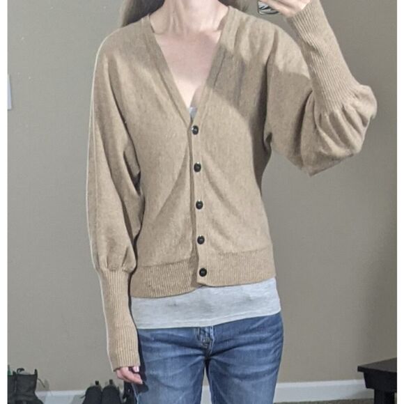 Cullen 100% Cashmere baloon sleeve cardigan sweater. small Beige - Picture 2 of 14